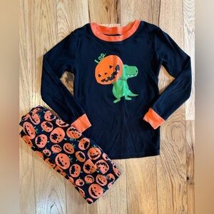 Gymboree Black & Orange Halloween Pumpkin & Dino Pajama Sleepwear Set Boys Sz 7